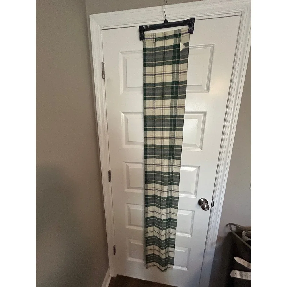 Vintage Sears Toughcord Green Plaid Valance/ Table Runner Perma-Prest x2